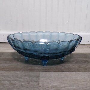 Indiana Fruit Garland Style Pastel Blue Glass Footed Oval Dish Bowl 1469B